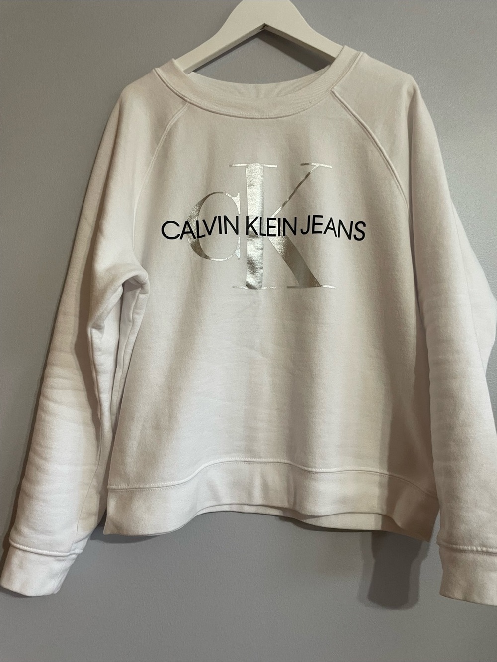 Calvin Klein Jeans White Cropped Pullover Sweatshirt